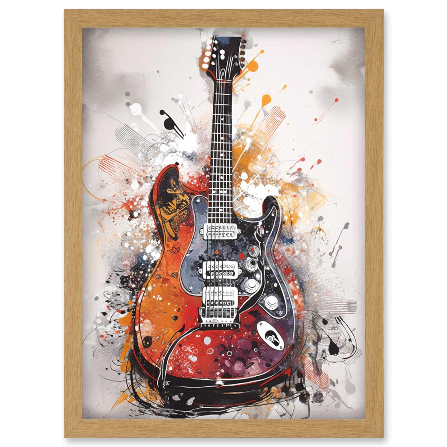 Artery8 Electric Mandolin Guitar Instrument Modern Watercolour Illustration Artwork Framed Wall Art Print A4