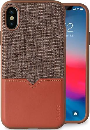Evutec Compatible with iPhone Xs / iPhone X Unique Heavy Duty Case Leather + TPU Shockproof Interior Drop Protective Phone Cover- Brigandine/Lava AFIX+ Car Vent Mount Included