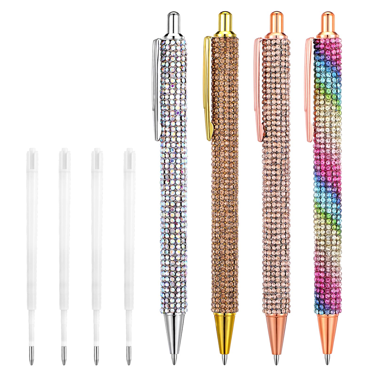 4 Pcs Bling Rhinestone Sparkly Pens for Women with 4 Pcs Black Ink Refills Cute Fancy Pens Diamond Crystal Glitter Ballpoint Office Supplies Beautiful Gifts for Girl Office School Christmas Graduation