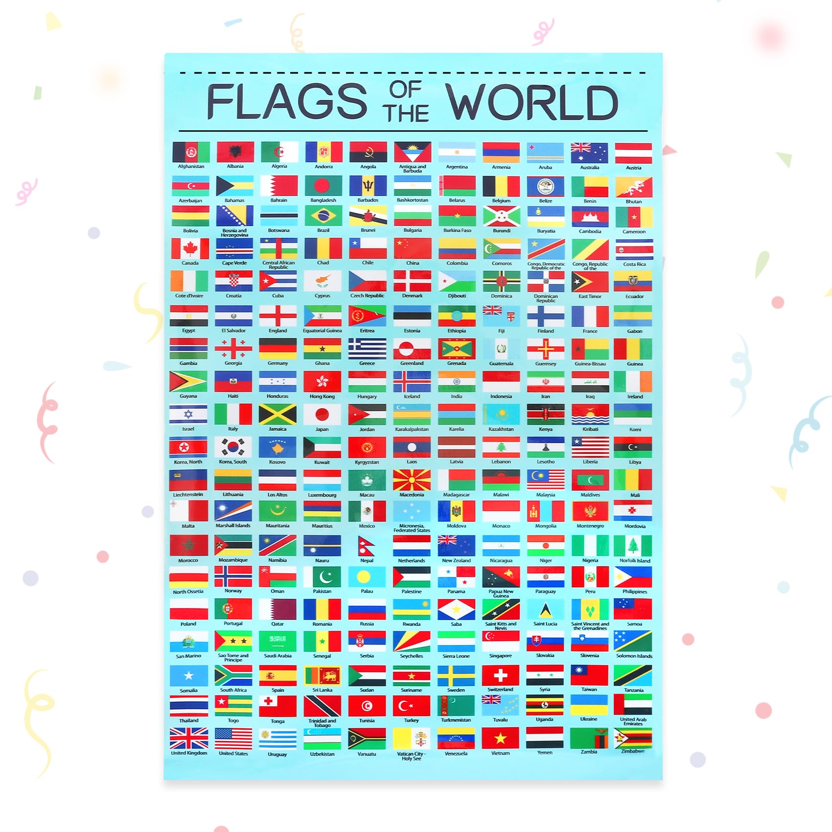 Flags of the World Posters, Country Classroom Poster, Educational Learning Homeschool International Display Teaching Supplies for Office School Wall Decorations 12x18