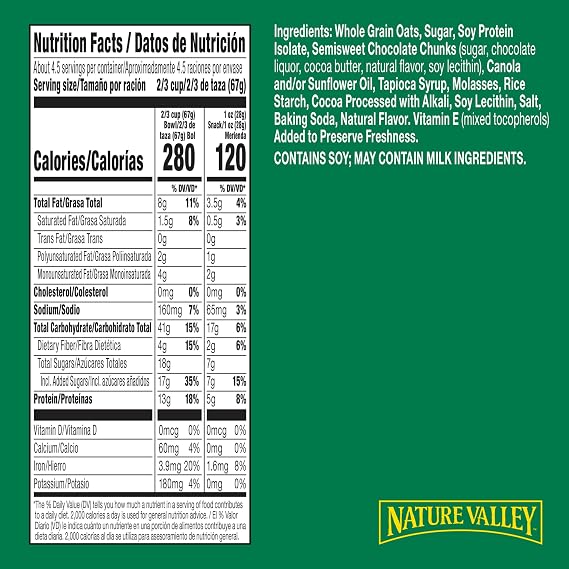 Nature Valley Oats & Dark Chocolate Protein Granola, 11 oz | 13g Protein & 30g Whole Grain per Serving, Good Source of Fiber, No Artificial Flavors or Colors