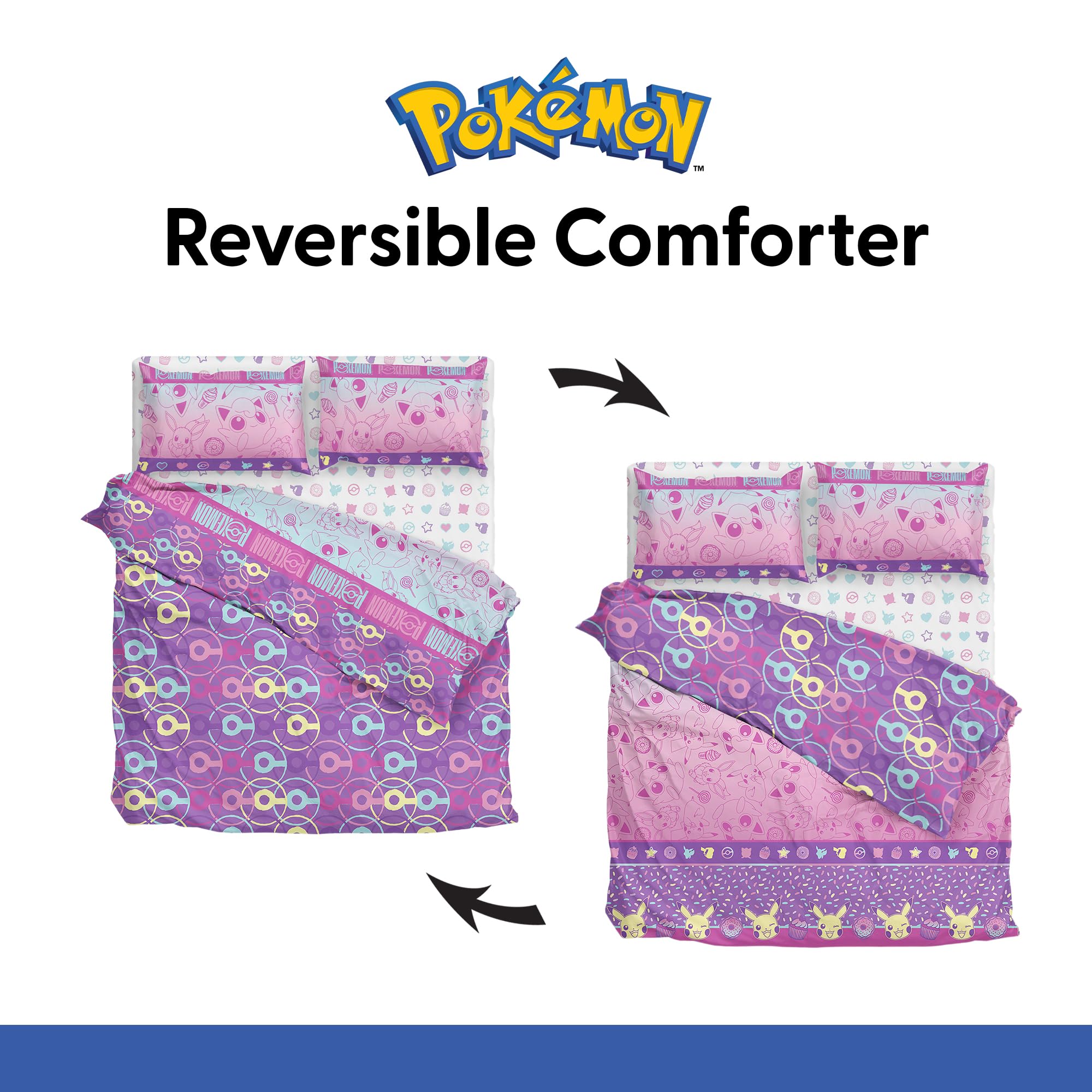 Northwest, Set completo per letto matrimoniale a tema Pokemon, con Pikachu ed Eevee, per ragazze e ragazzi, motivo semplice e grazioso