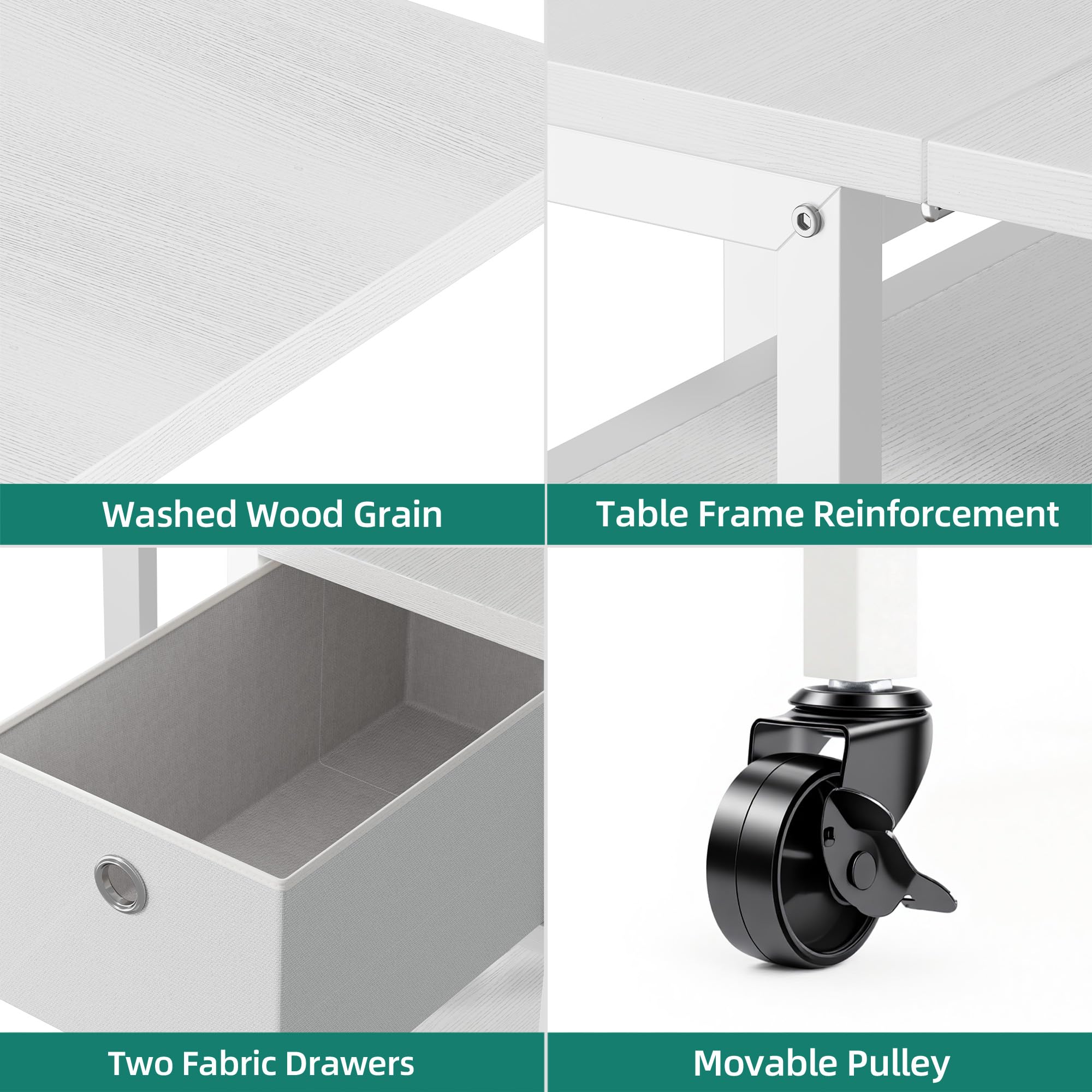 YITAHOME Table de Salle à Manger Pliante Mobile avec 6 roulettes et tiroirs de Rangement pour Petits espaces, Cuisine, Salle à Manger, Blanc