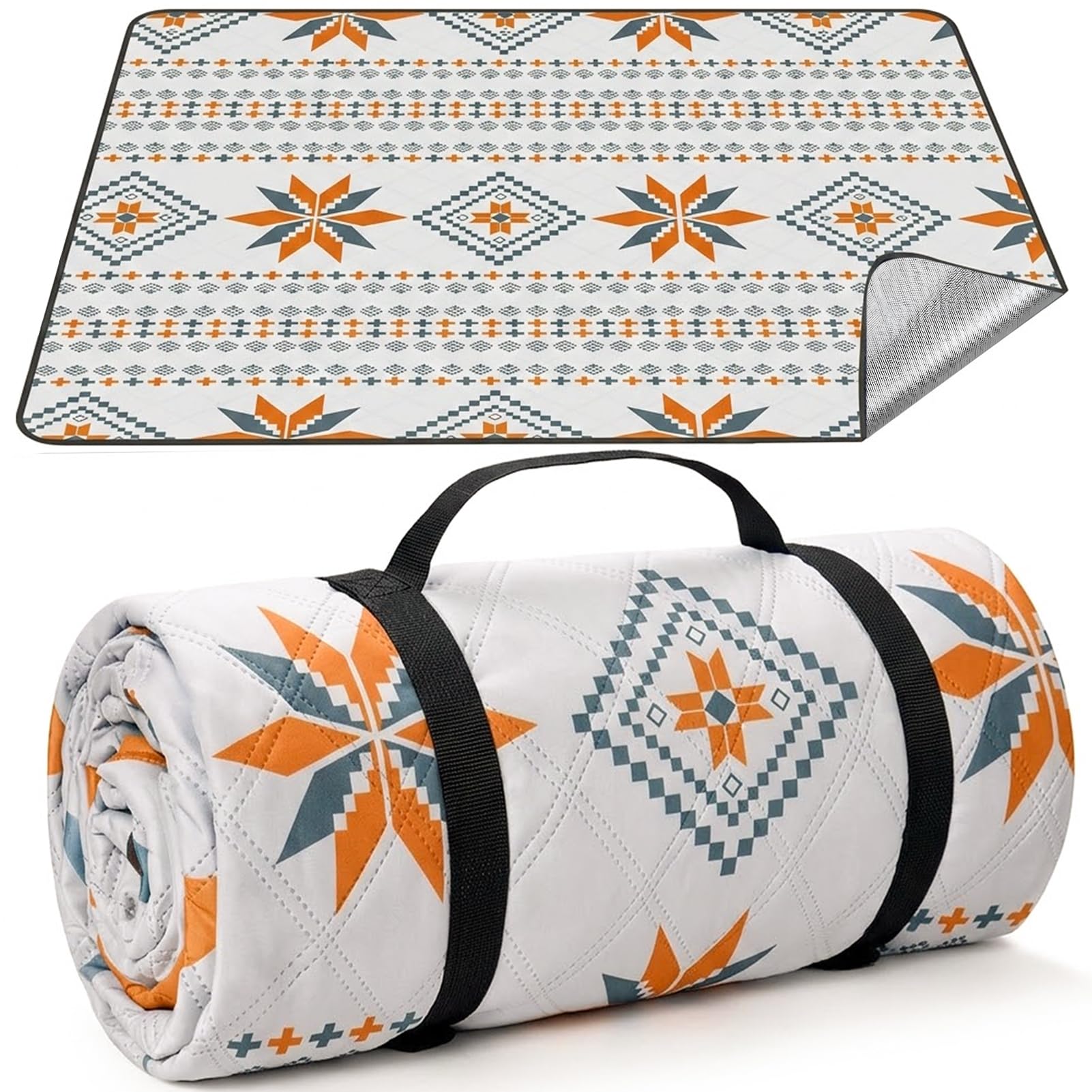 Picknickdecke 300x300 cm Wasserdicht Maschinenwaschbar: Stranddecke Sandfrei Outdoor Decke Waschbar Faltbar Strandmatte mit Tragegurt - perfekt für Strand, Camping & Picknick (8-10 Personen)
