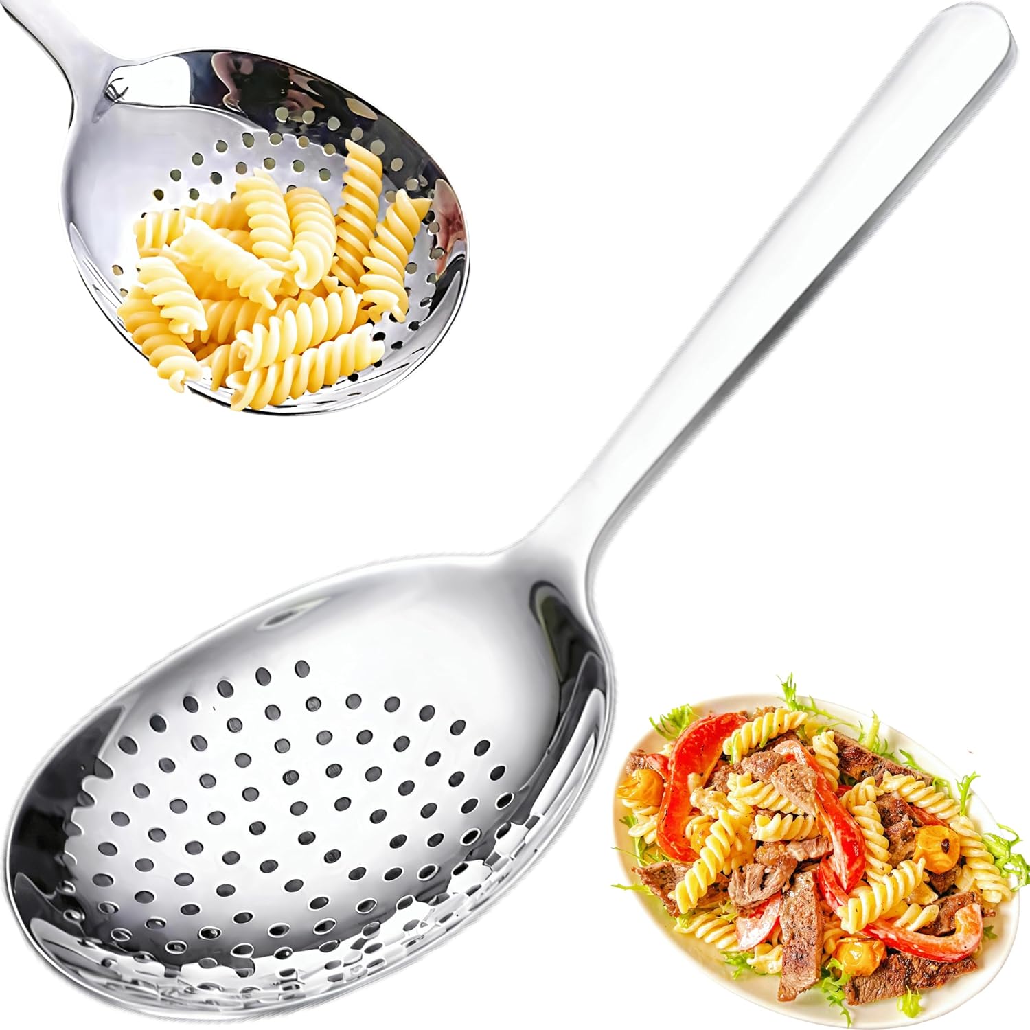 8-Inch Stainless Steel Skimmer Slotted Spoon, 3.08-Inch Spider Strainer for Frying, Cooking, Pasta Draining - Durable & Heat-Resistant Kitchen Tool