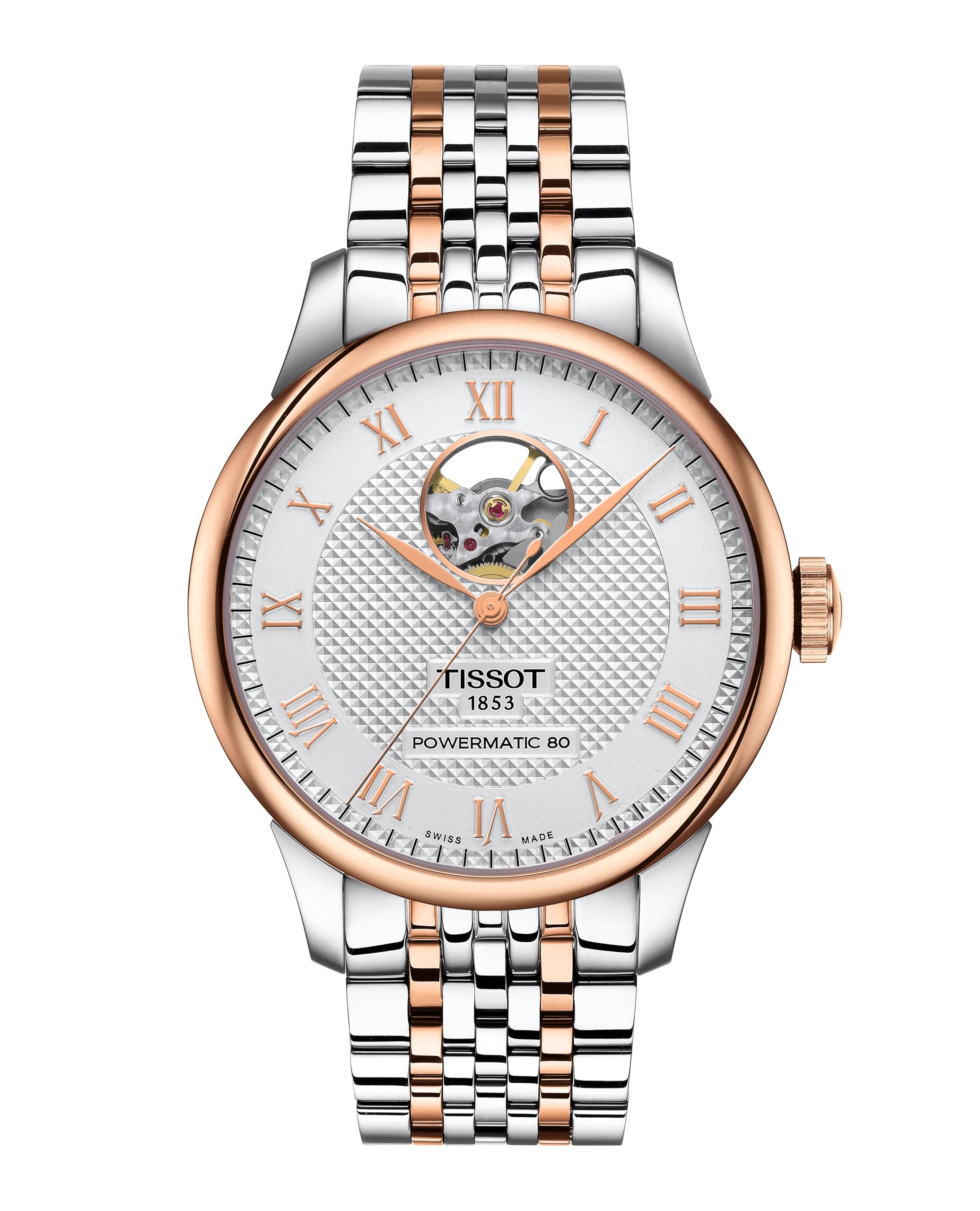 Tissot Le Locle Automatic Wristwatch, Silver/Open Heart/Silver/Rose Gold Bracelet, Bracelet Type
