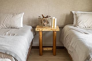 SRL Rustic Log End Table Pine & Cedar – Small Indoor End Table, Wood End Table, Lamp Table, Plant Table, Night Stand Table (Natural)