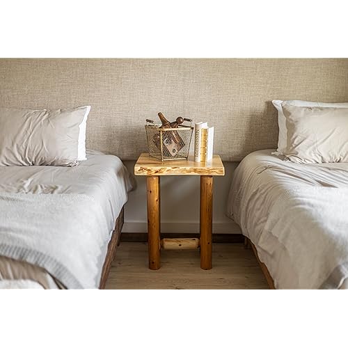 SRL Rustic Log End Table Pine & Cedar – Small Indoor End Table, Wood End Table, Lamp Table, Plant Table, Night Stand Table (Natural)