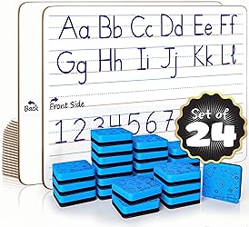 Scribbledo 24 Pack Double Sided Whiteboard Lined Dry Erase Boards for Kids Ruled Writing Board Handwriting Practice for Kids Small White Board Dry Erase Board 9x12 Dry Erase Board with Lines