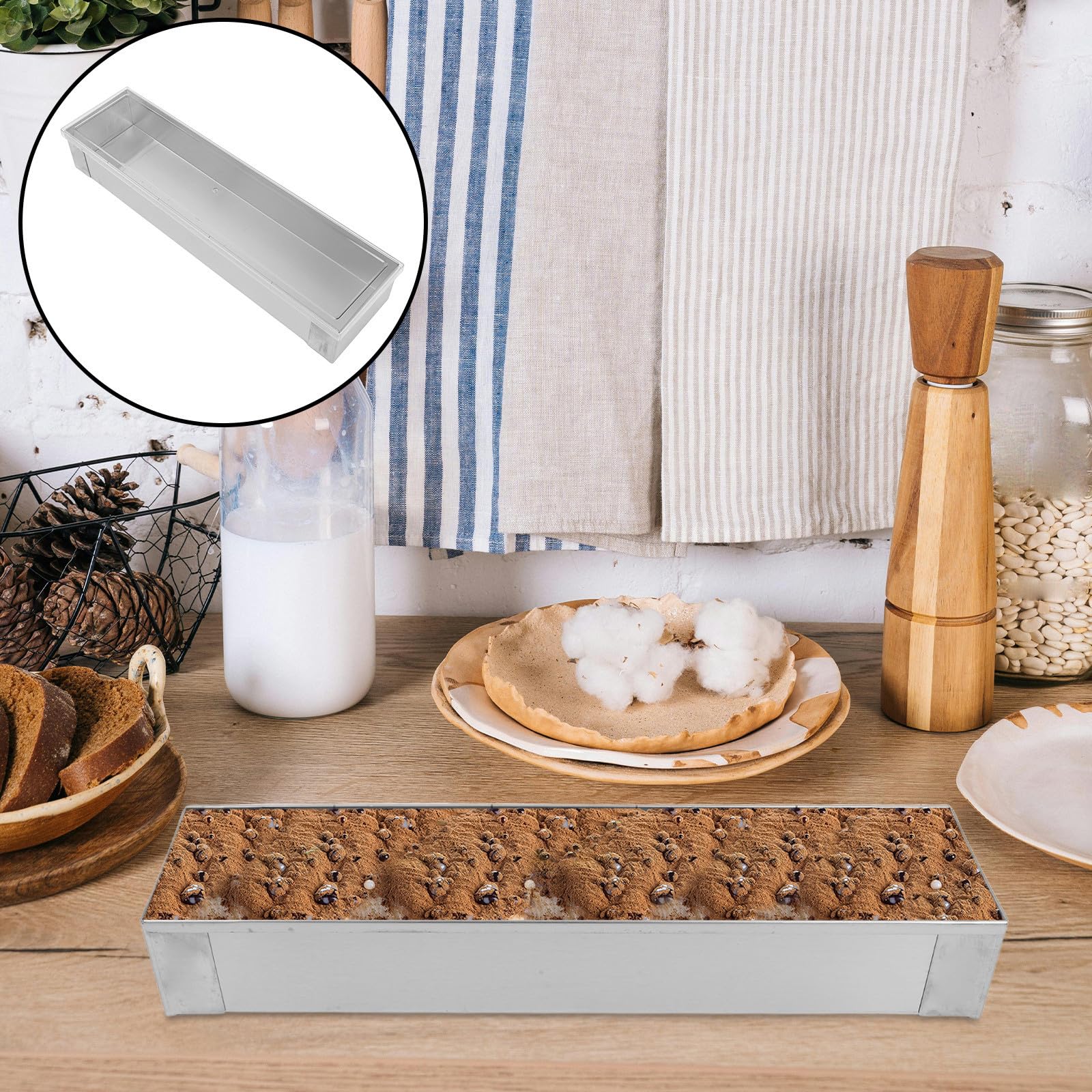 TIDTALEO Molde Rectangular de Acero Inoxidable con Tapa y Medidas Grabadas, Bandeja para Pasteles y Postres Versátil para Repostería Profesional y Casera