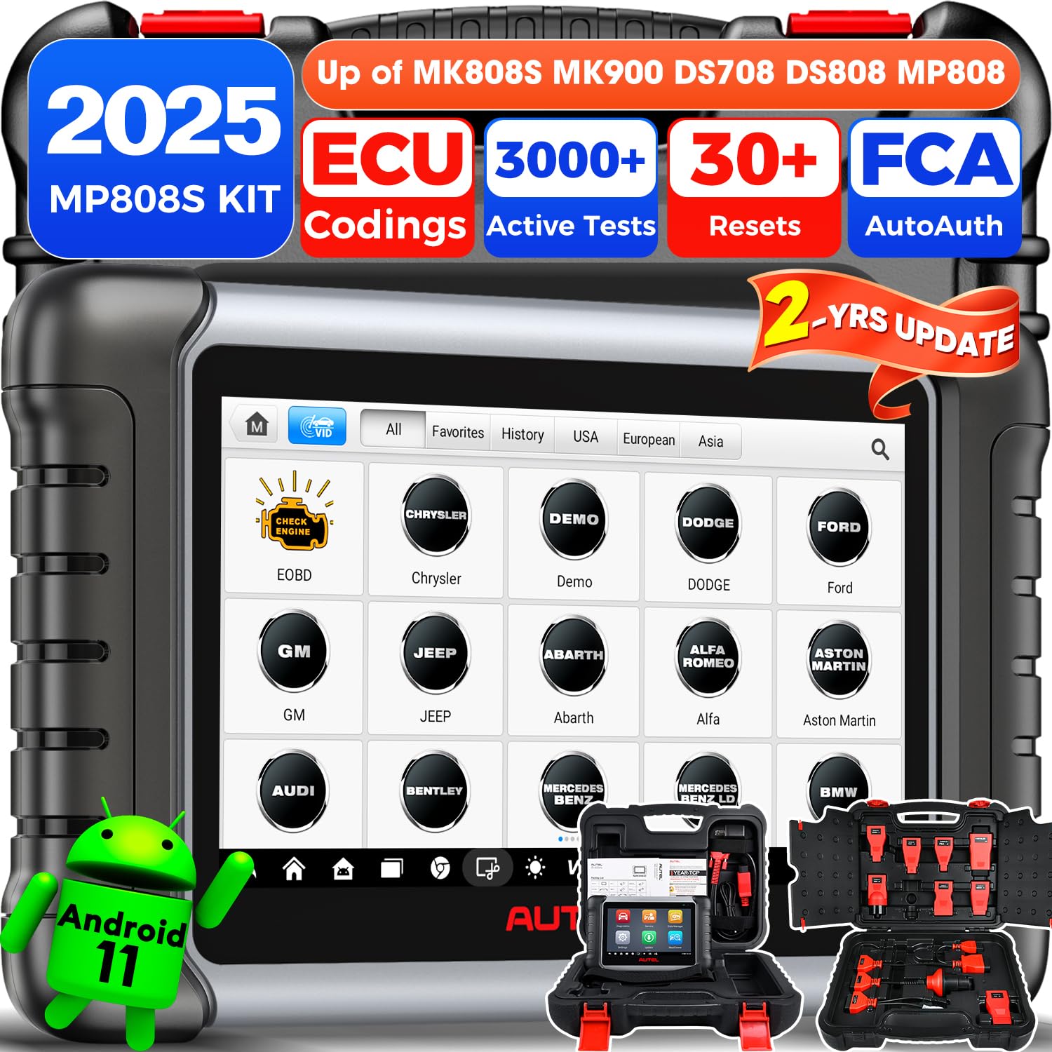 Autel MaxiPRO MP808S KIT Scanner - 2025 2-Year Update($490) Ver. of MaxiPRO MP900-BT KIT MP900, ECU Coding As MS906 PRO, 3K+ Bidirectional & Active Test, 31+Reset, Up of MP808BT PRO MK808S MK900 MX900