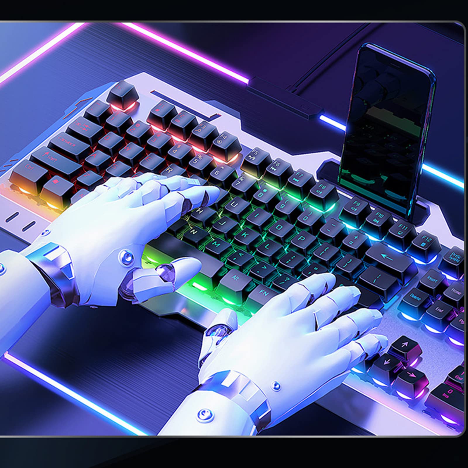 ADMLZQQ Przewodowa klawiatura gamingowa USB - podświetlenie RGB LED do gier, 26 klawiszy Anti-Ghosting, trwała