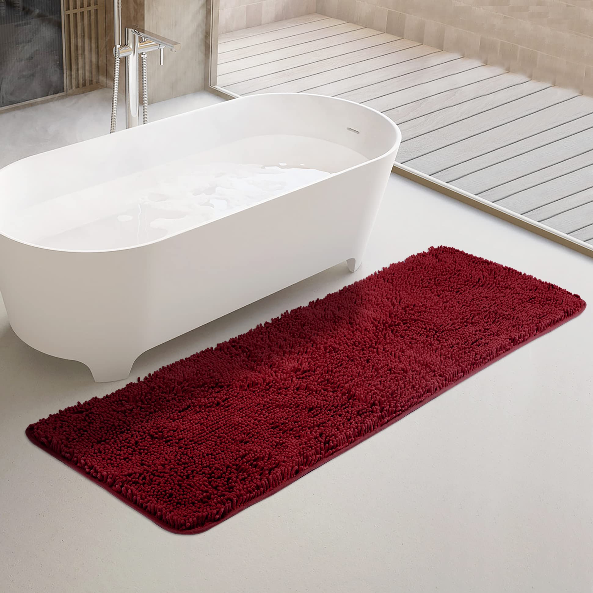 Yeaban Bathroom Runner Rug 24"x60" – Thick Chenille Long Bath Mat | Absorbent and Washable Extra Large Bath Rug Non-Slip, Plush Runner Rug for
