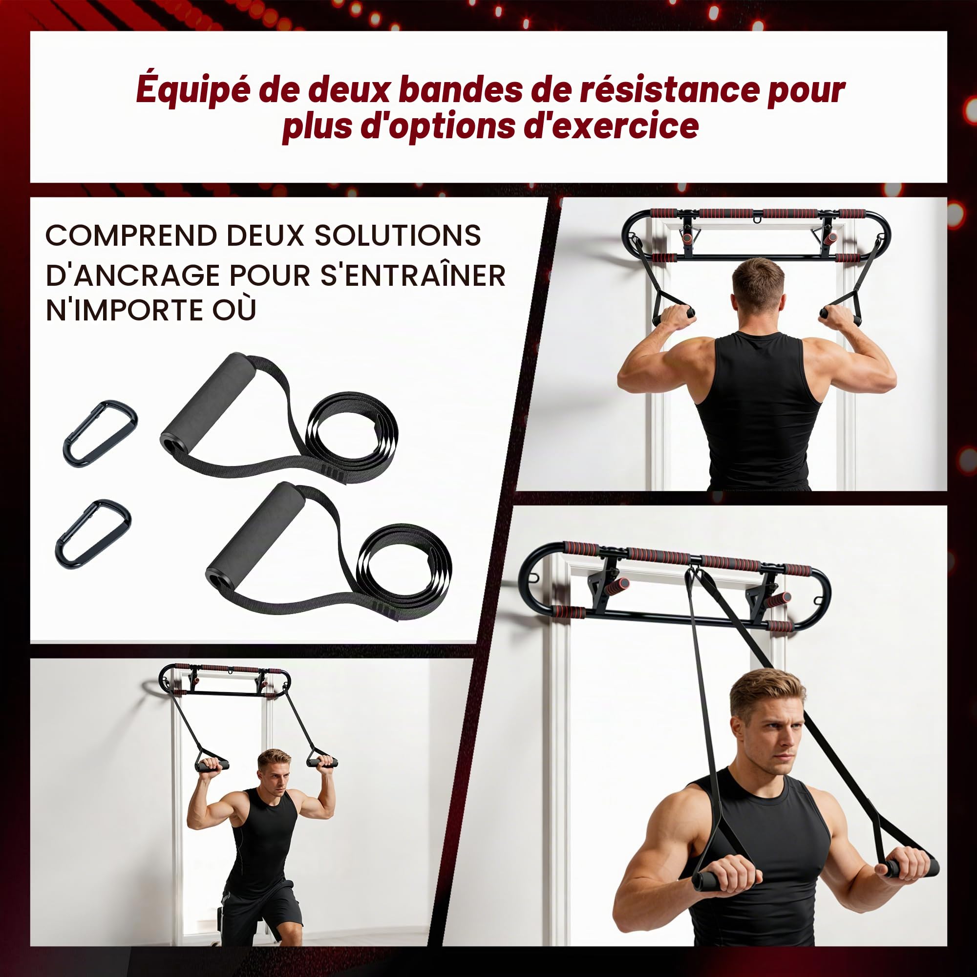SogesPower Barre de Traction pour Cadre de Porte Salle de Sport à Domicile | Barre d'Entraînement Pliable Multi-Poignées Robuste pour Musculation Corps Supérieur