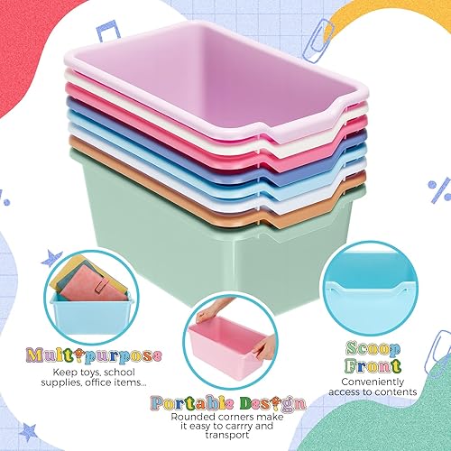 Miniatura 9 de Dandat 16 cubos de plástico a granel para organización del aula, cubos apilables frontales para libros, contenedores de almacenamiento de juguetes