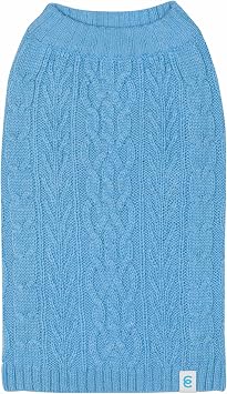 Blueberry Pet Classic Dog Sweater Wool Blend Cable Knit Pullover Crewneck Winter Clothes in Alaskan Blue, Back Length 10", Small Warm Coat for Pet
