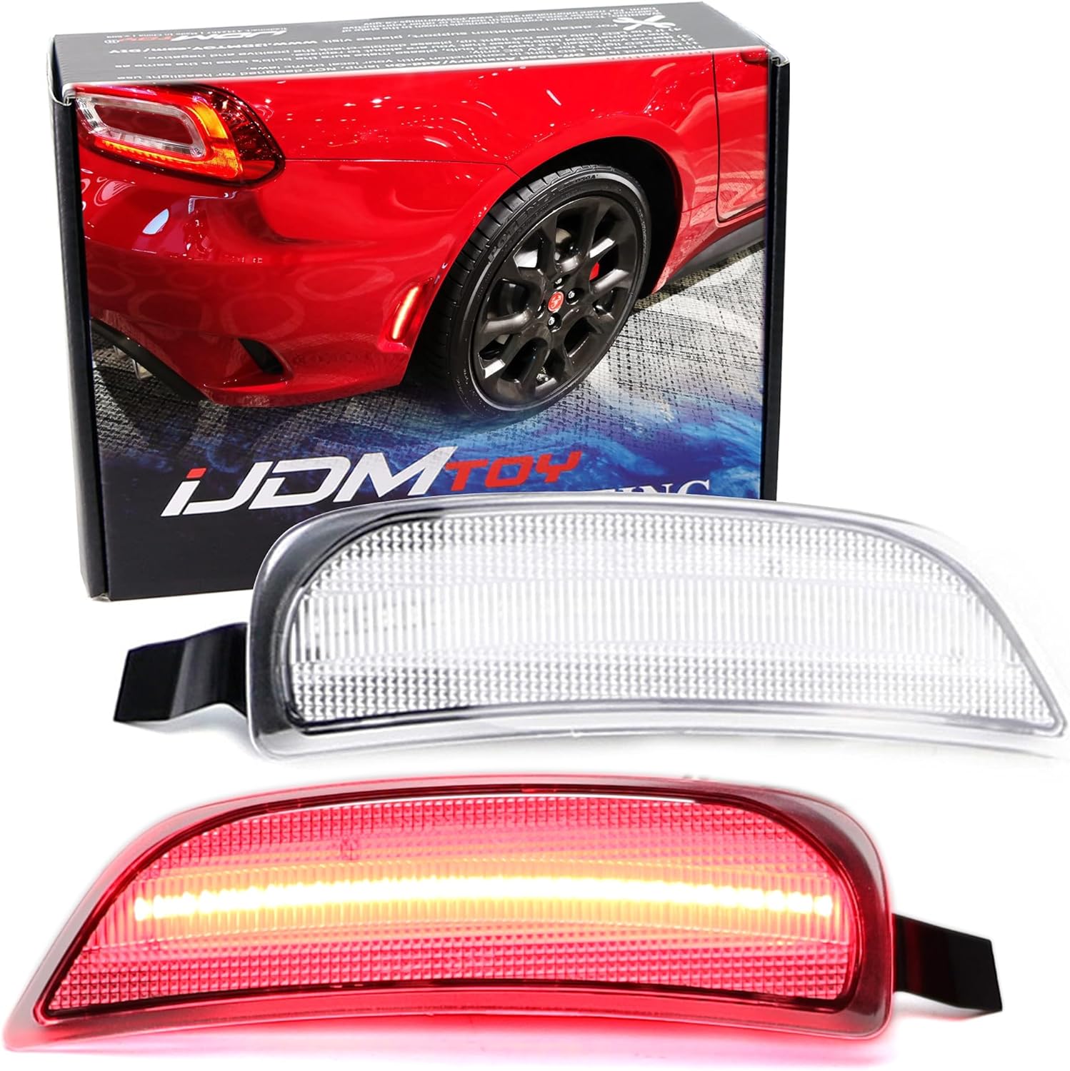 iJDMTOY Clear Lens Red Full LED Strip Rear Side Marker Light Kit Compatible With 2016-up Fiat 124 Spider Abarth Trim ONLY, Powered by Total 42-SMD LED, Replace OEM Sidemarker Lamps