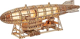 Wood Trick Leuchtende Zeppelin LED 3D Holzpuzzles für Erwachsene zum Bauen - Bewegliche Propeller & Schwanz - Inklusive Wandhalterung & Ständer - Engineering DIY Projekt Mechanische 3D Puzzle