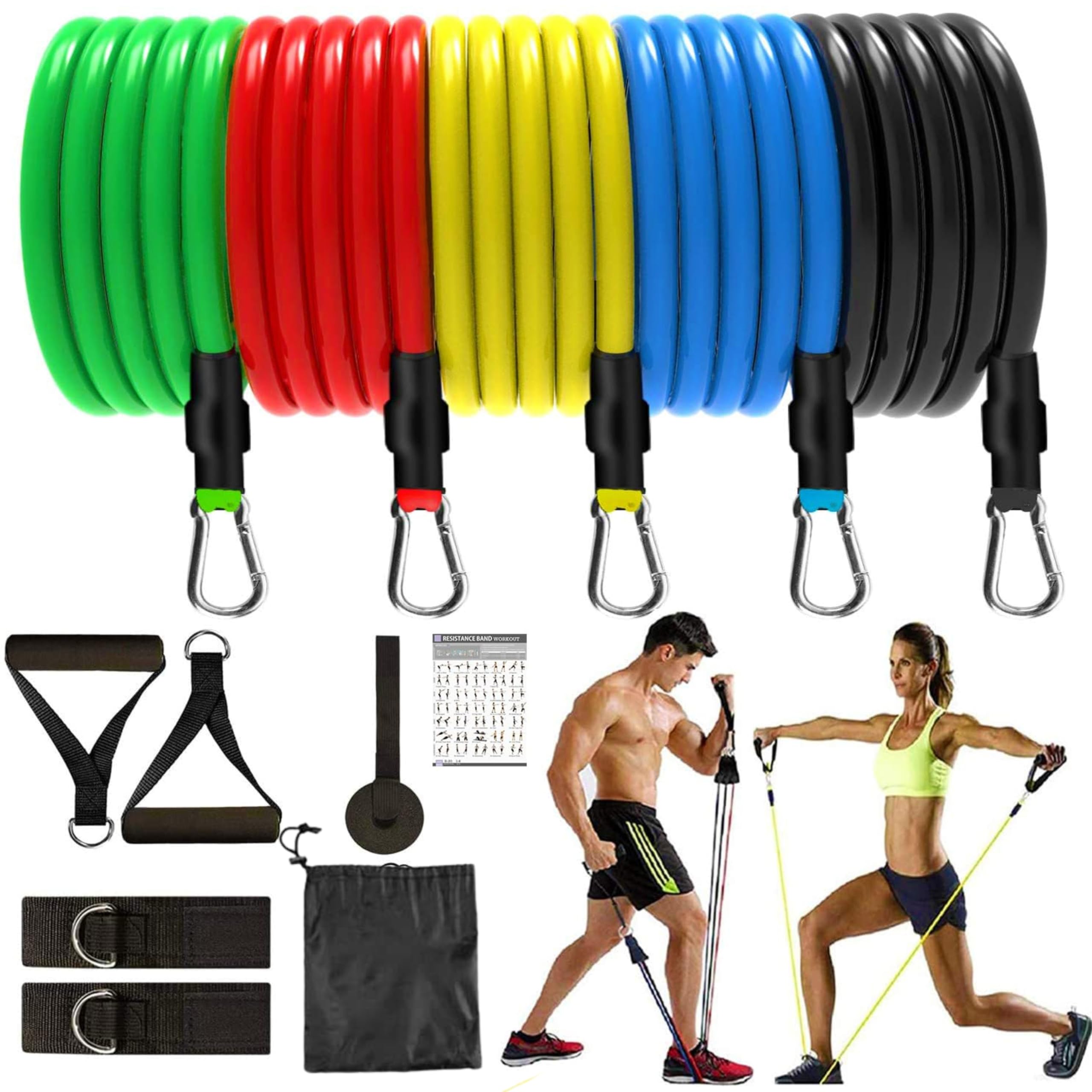 AMIQUS Resistance Bands Set for Exercise, Stretching and Workout Toning Tube Kit with Foam Handles, Door Anchor, Ankle Strap and Carry Bag for Men, Women-image-32