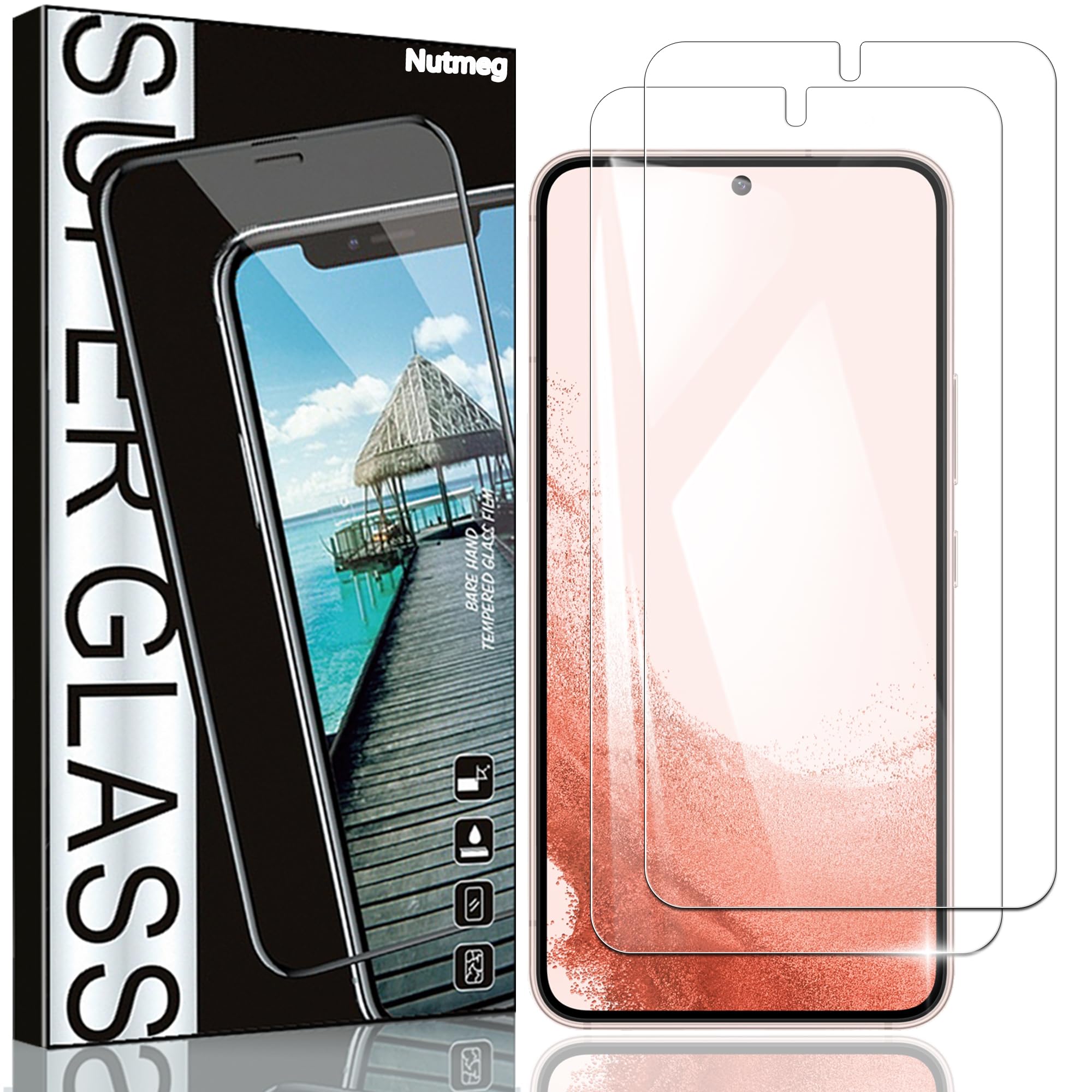 Nutmeg【2枚セット】Galaxy S22 ガラスフィルム【日本旭硝子素材製】SCG13 / SC-51C フィルム ギャラクシーS22 保護フィルム 強化ガラス 硬度9H 高透過率 高光沢 気泡なし 貼り付け簡単 撥油性 耐衝撃 高感度タッチ 飛散防止 指紋防止