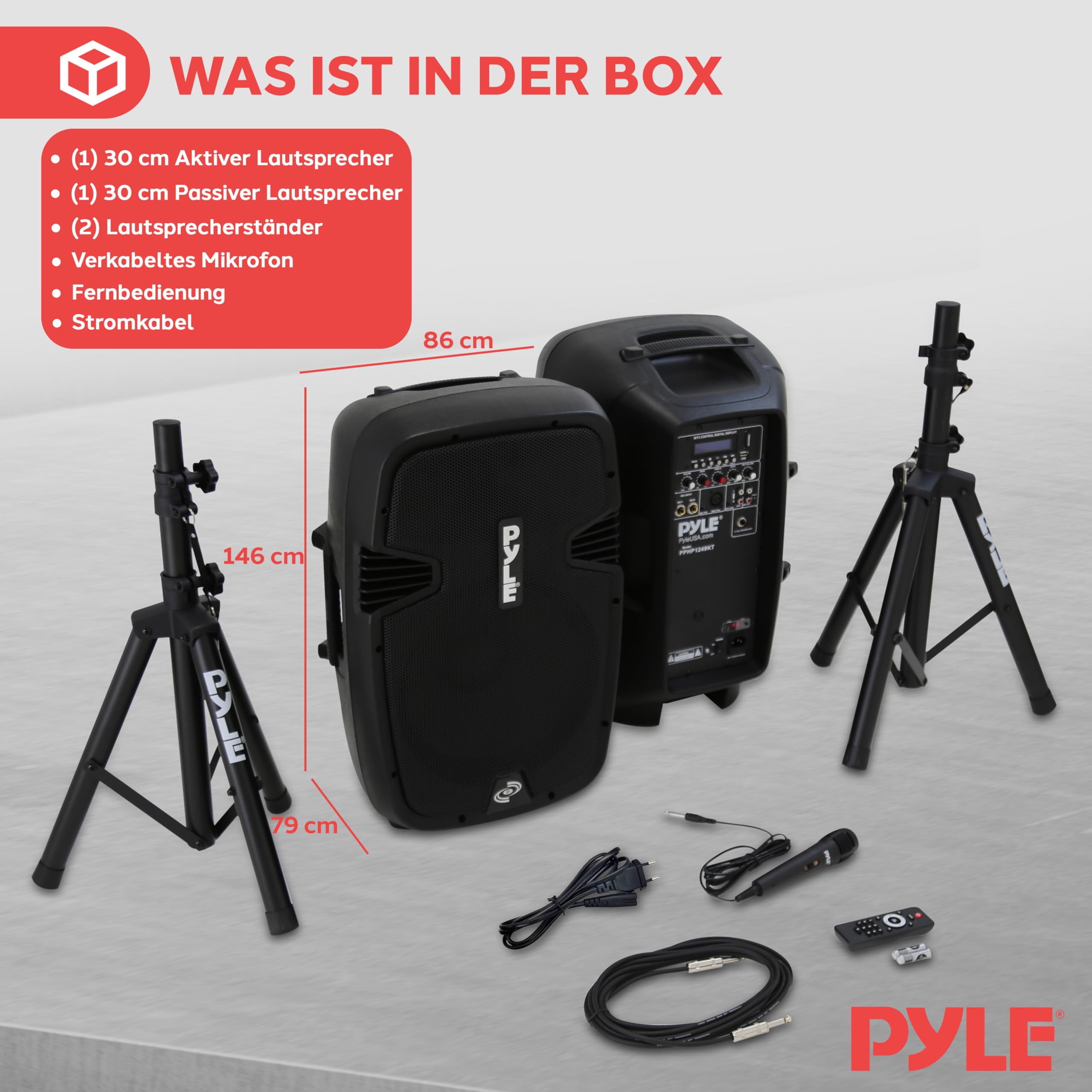 Pyle Subwoofer Aktiv + Passive Subwoofer – Bluetooth Lautsprecher: Aktiv Subwoofer und Passiv Subwoofer, Bassbox Bestehend aus Mikrofon, Lautsprecher Aktiv Fernbedienung & Ständer, 1800W Musikanlage