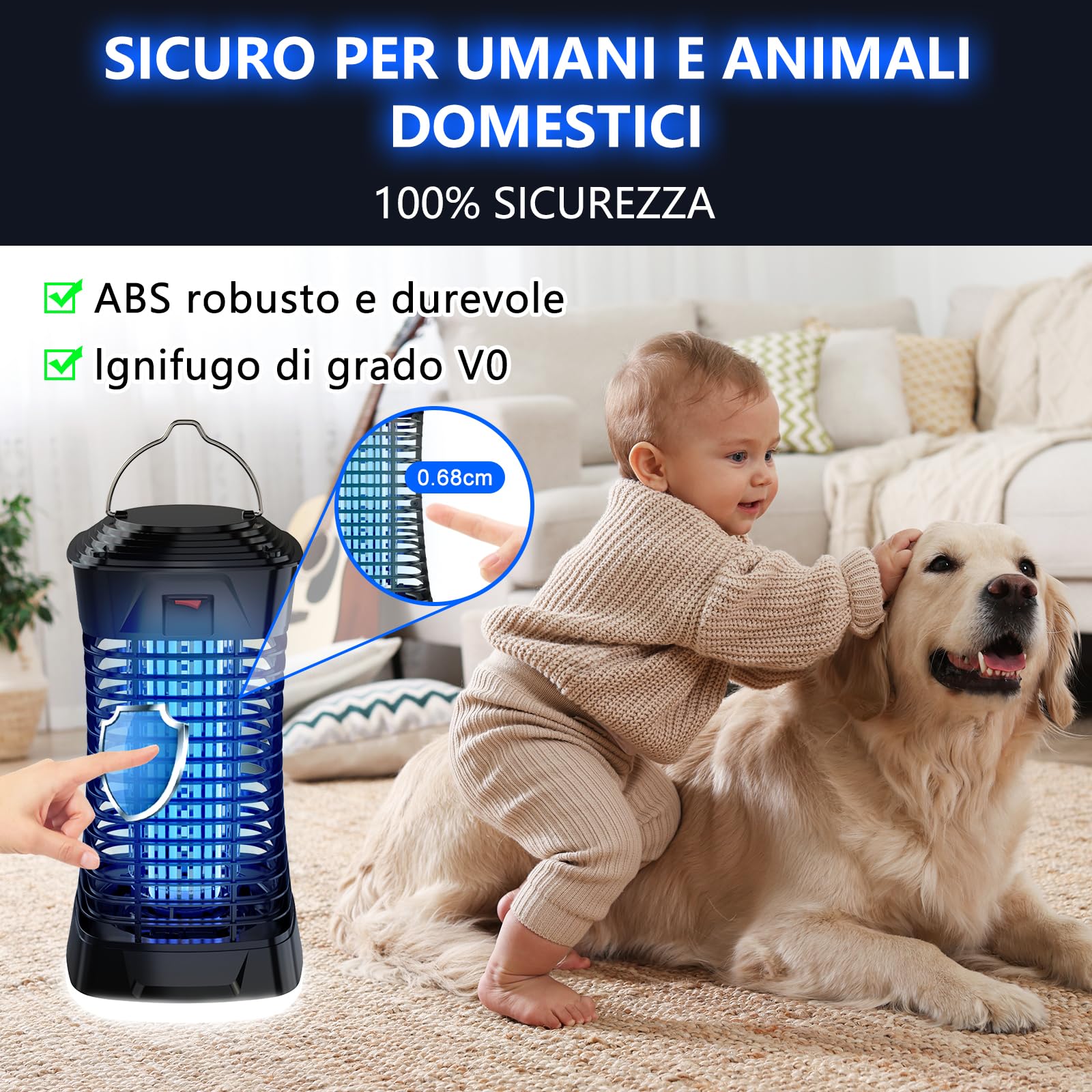 Lampada Antizanzare Elettrica 4200V 15W,Zanzariera Elettrica con Luce LED Inferiore,Lampada Antimosche IPX4,Cattura e Elimina Zanzare e Insetti Volanti,Ideale per Giardino,Soggiorno e Camera da Letto