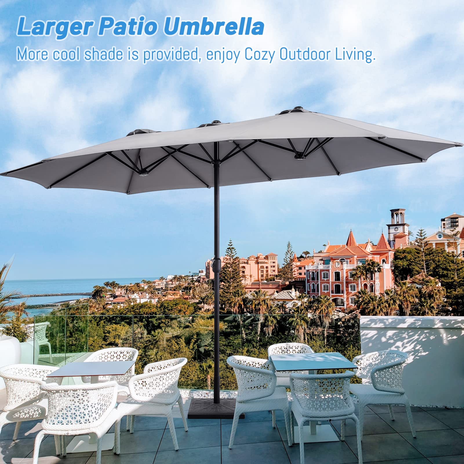 SUPERJARE 14 Ft Outdoor Patio Umbrella with 1.89 Inches Pole Caliber, Extra Large Double-Sided Design with Crank, Polyester Fabric