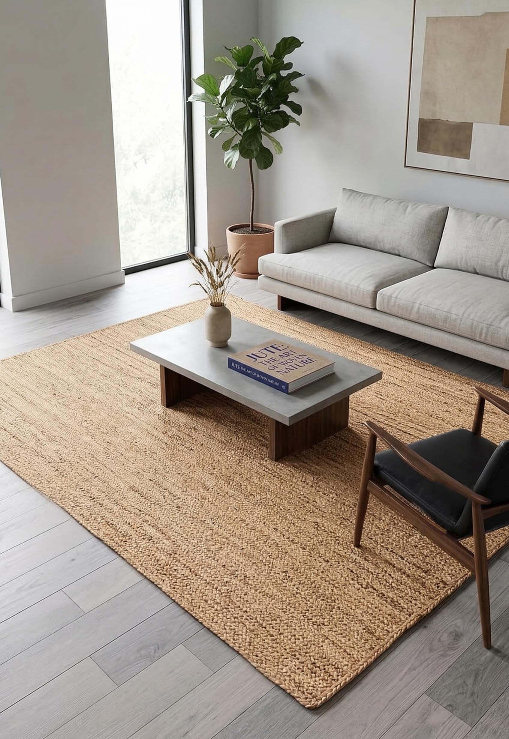 Restoration and Renovation Handwoven Jute Area Rug - Natural Fiber Rug for Home Decor - Non-Slip Backing - Perfect for Living Room, Bedroom and Dining