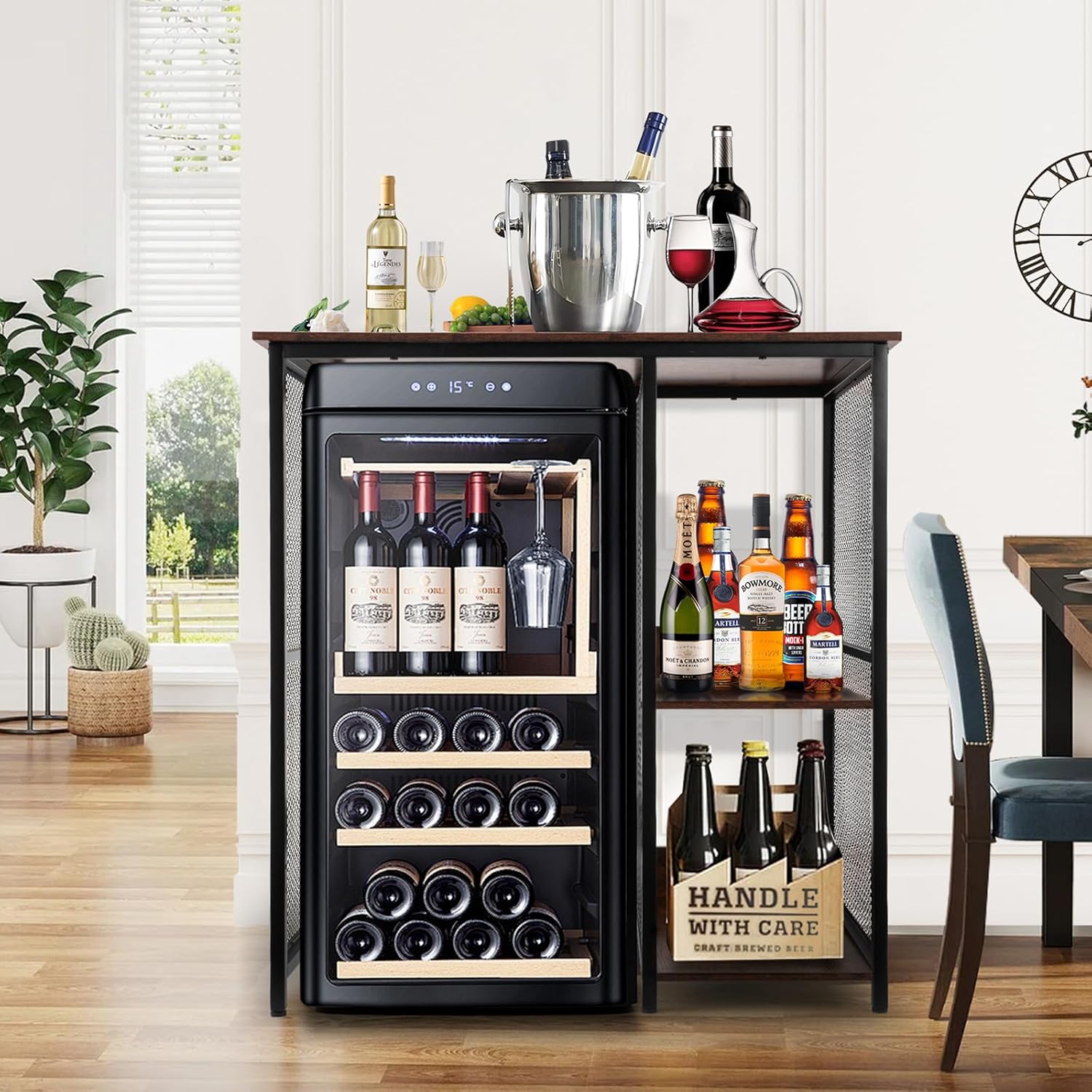 Mini Fridge Cabinet with Storage, 3-Tier Mini Fridge Shelf Microwave Stand Table Baker Rack, Utility Storage Shelf Fridge Stand for Kitchen Home Office, Vintage Wood