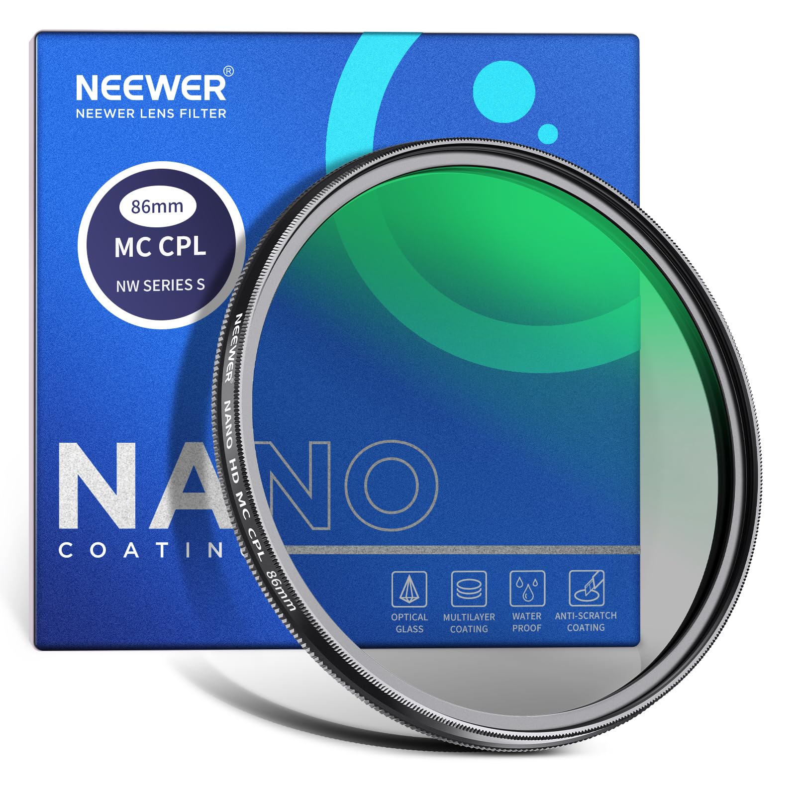 Neewer 86mm Polarizing Filter, 24 Layer Multi Resistant Nano Coated MC CPL Circular Polarising Filter, HD Optical Glass Polarizer/Ultra Slim/Reduce