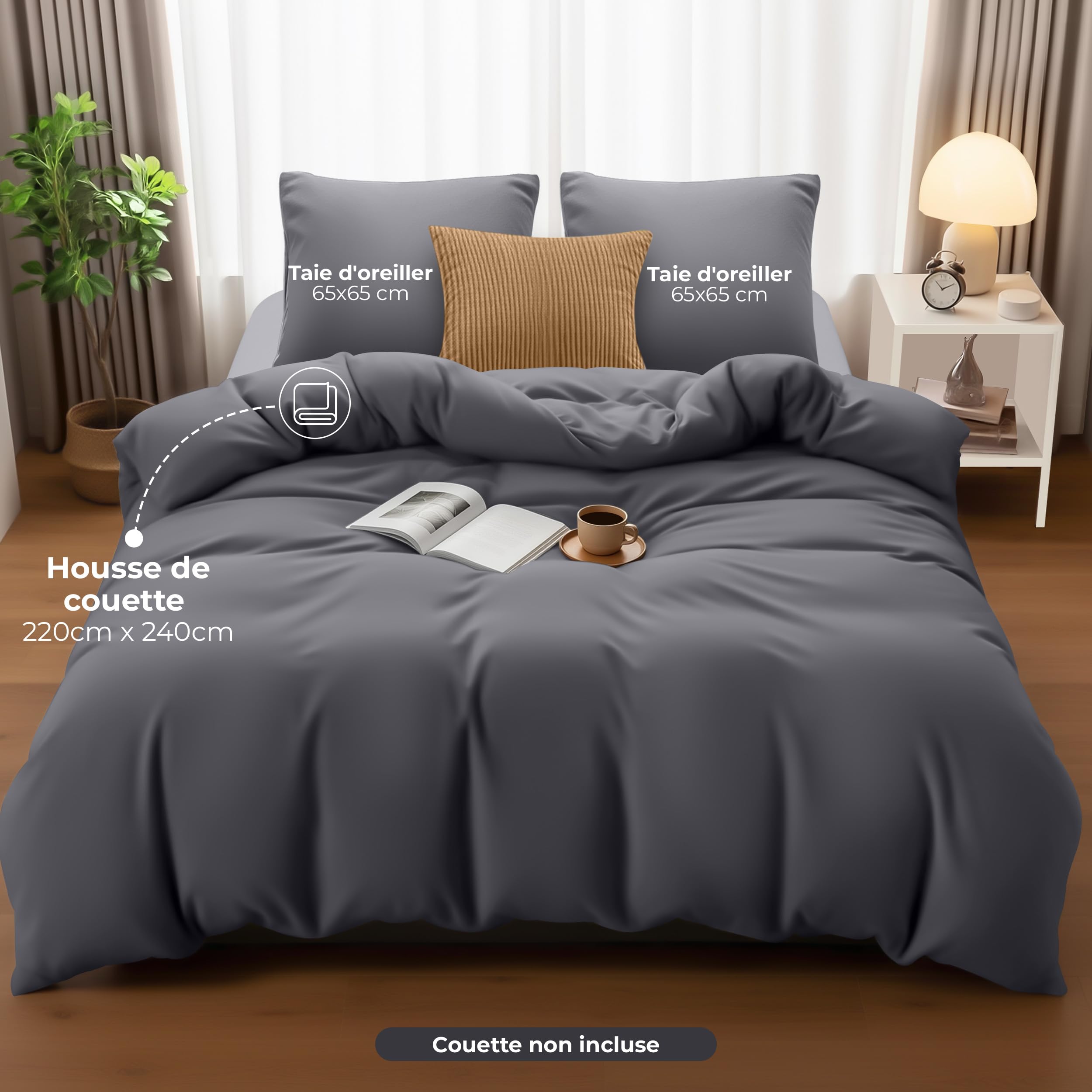 Utopia Bedding Duvet Cover 220 x 240 cm with 2 Pillowcases 65 x 65 cm (Grey) - Bedding Set 220 x 240 cm - Soft Brushed Microfibre Duvet Cover Sets - 5