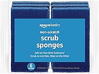 Amazon Basics Non-Scratch Dual-Sided Sponges for Nonstick Pots & Pans - Dish Scrubbers, All-Purpose Cleaner, 6-Pack