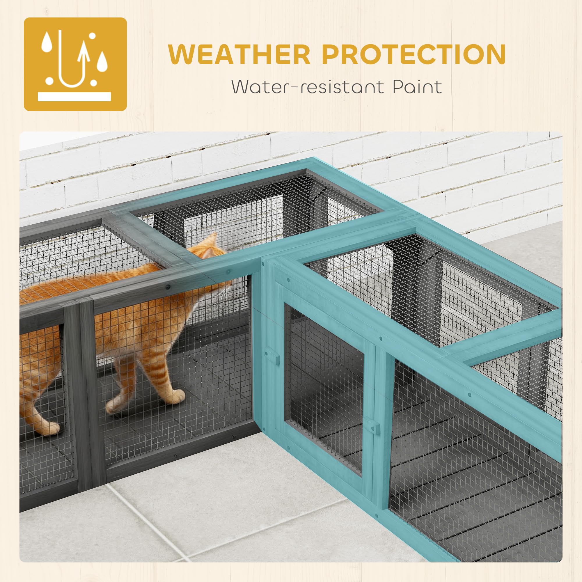 PawHut Túnel de madera para gatos, 250 cm, extra largo, con 8 puertas, forma de L/rectangular, para gato, conejo, cachorro, gris oscuro