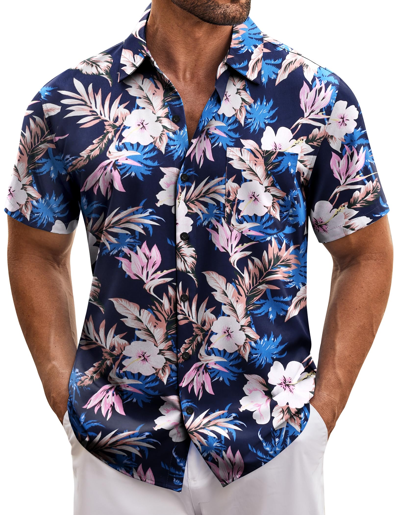 COOFANDY Hawaii Shirt Men's Summer Button Down Shirts Men's Short Sleeve Casual Beach Shirt Floral Pattern Casual Shirts with Pockets