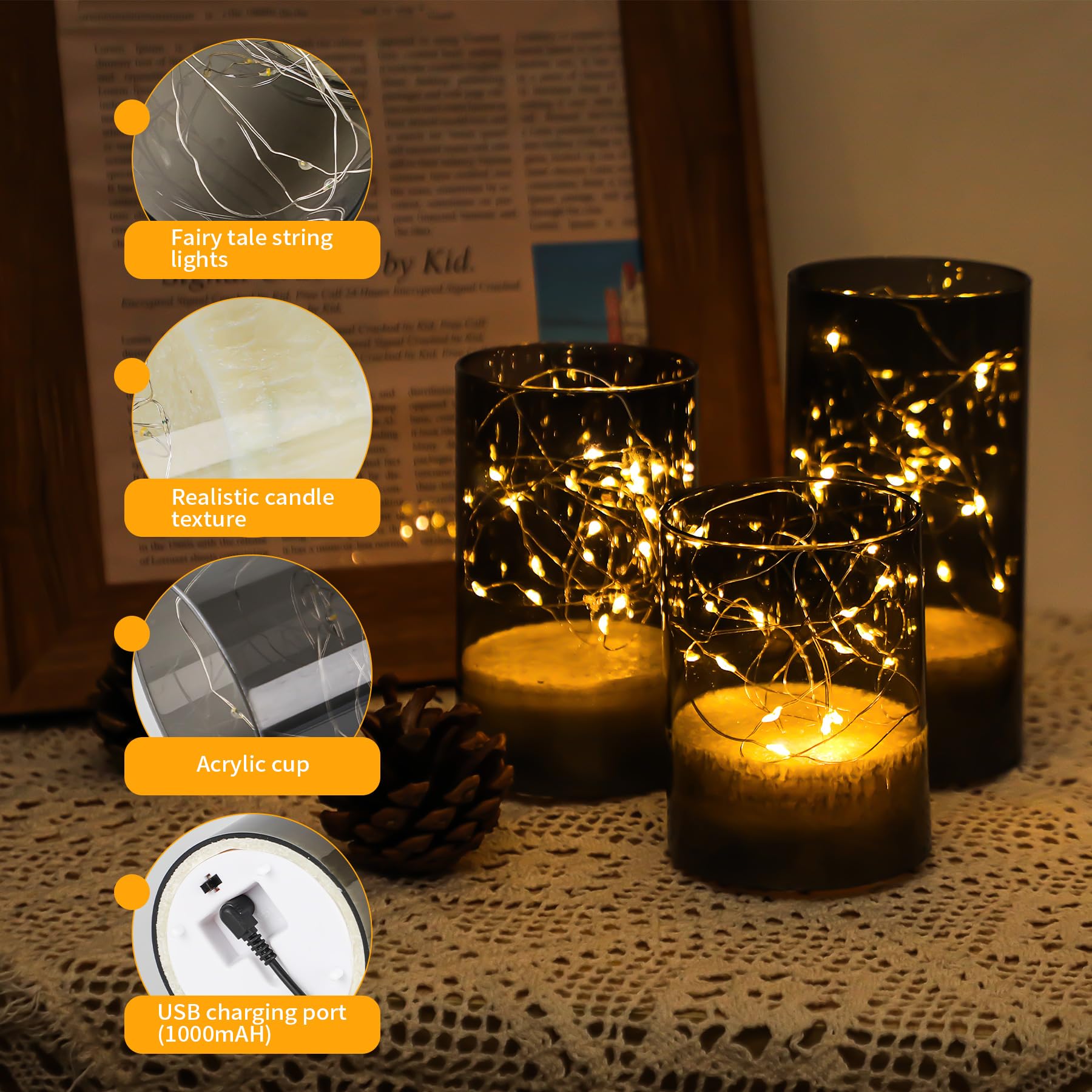 Forever Speed Set of 3 Rechargeable LED Candles 1000mAH Fairy Light with Remote Control LED Candle Decorative Flameless Candles for Party Home Decoration Weddings - Image 4