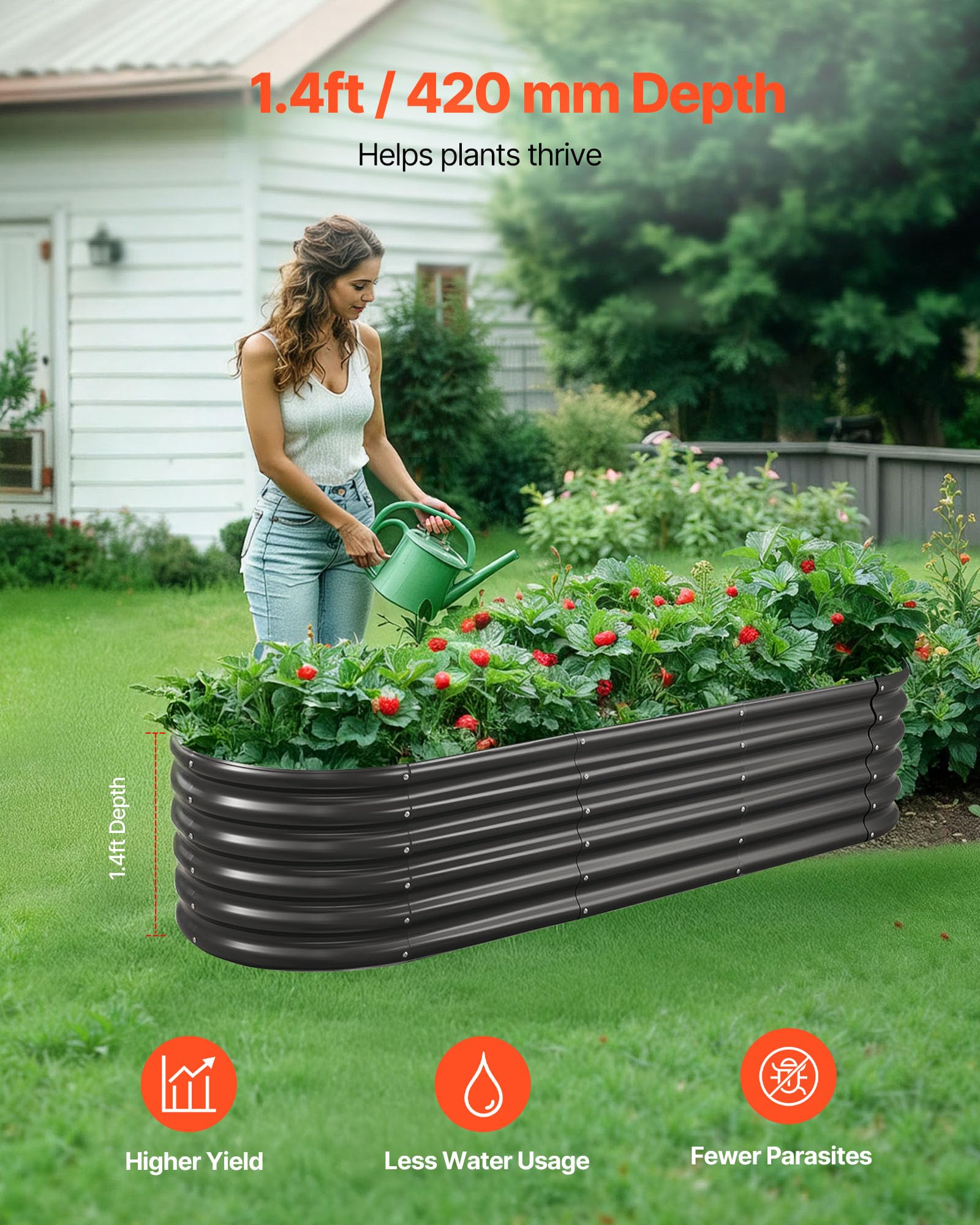 VEVOR Fioriera Rialzata da Giardino Esterno 2000 x 600 x 420 mm, Fioriera Ovale da Esterno, Design a Fondo Aperto, Grande Aiuola Rialzata per la Coltivazione di verdure, Piante Grasse, Grigio Scuro