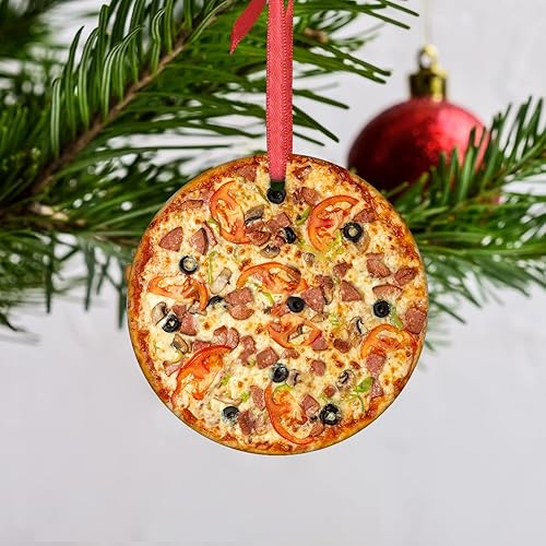 Miniatura 4 de Adorno de Navidad de pastel de pizza, aceitunas, salchichas, salchichas, decoraciones de árbol de Navidad, adornos de pizza para árboles de Navidad,