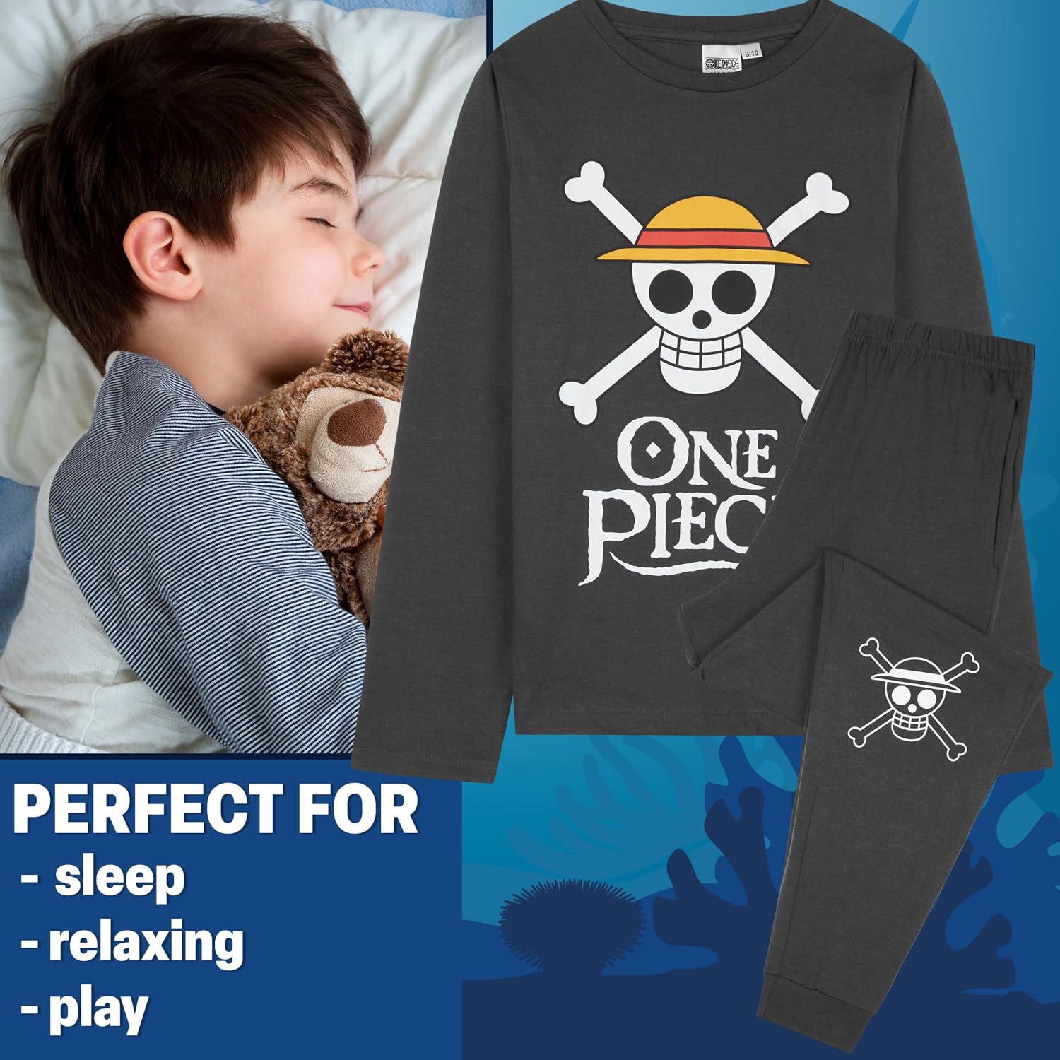 One Piece Pajama Set for Boys, Teens, Loungewear with Long Sleeve Top and PJ Pants, Sleepwear PJs, Anime Gifts for Boys