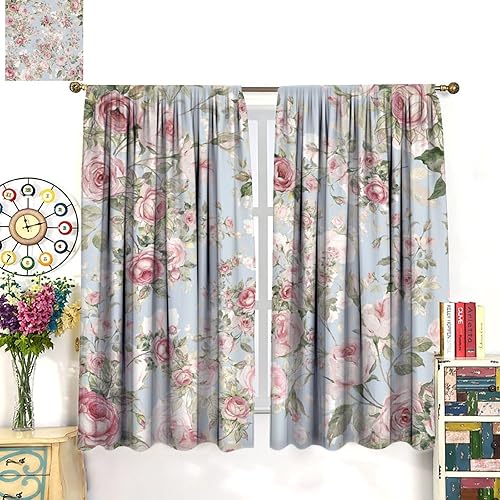 Miniatura 353 de Retro 70s Floral Blackout Window Curtains, Watercolor Flower Plant Rustic Modern Style Pattern Window Drapes, for Bedroom Living Room 42x45in 2