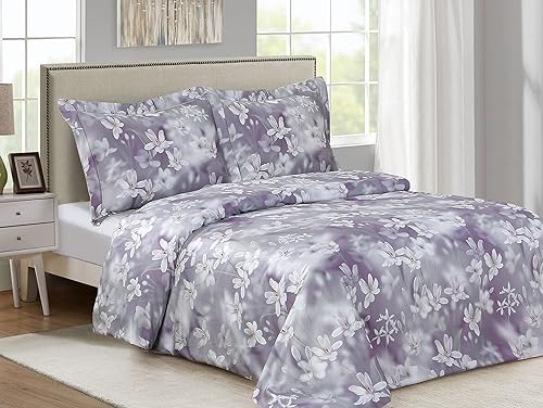 Violet Linen Patrón de jardín de orquídeas francesas, lujoso ultra suave de 300 hilos, satén de algodón, lila, tamaño individual de 39 pulgadas,