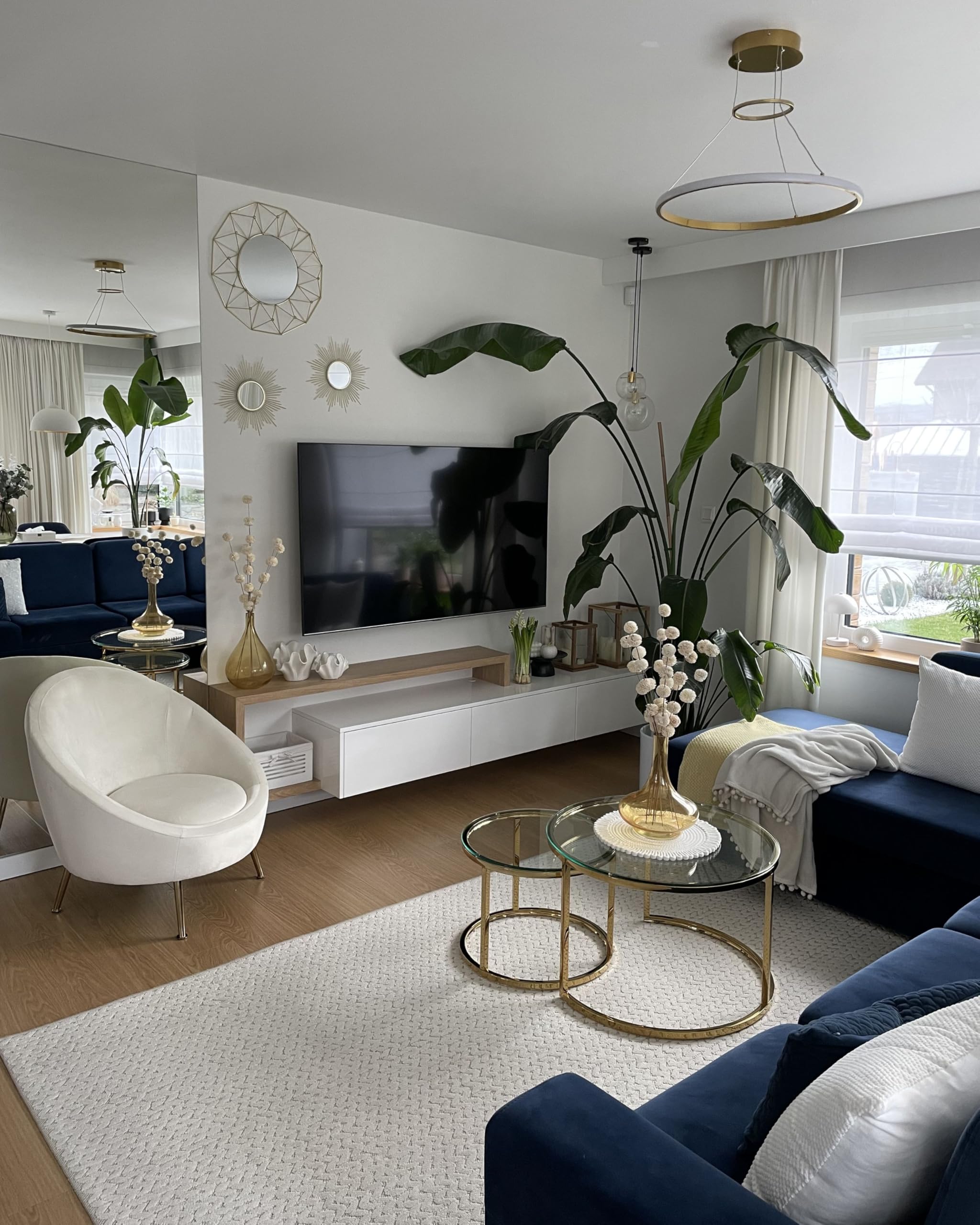 Beliani Couchtisch 2er Set Edelstahl Glas Gold rund Glamour Stil Grange