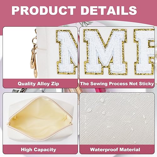 Miniatura 3 de Preppy Patch Stuff Bolsa de maquillaje portátil a granel de piel sintética bolsa de cosméticos impermeable organizador de viaje con cremallera bolsa