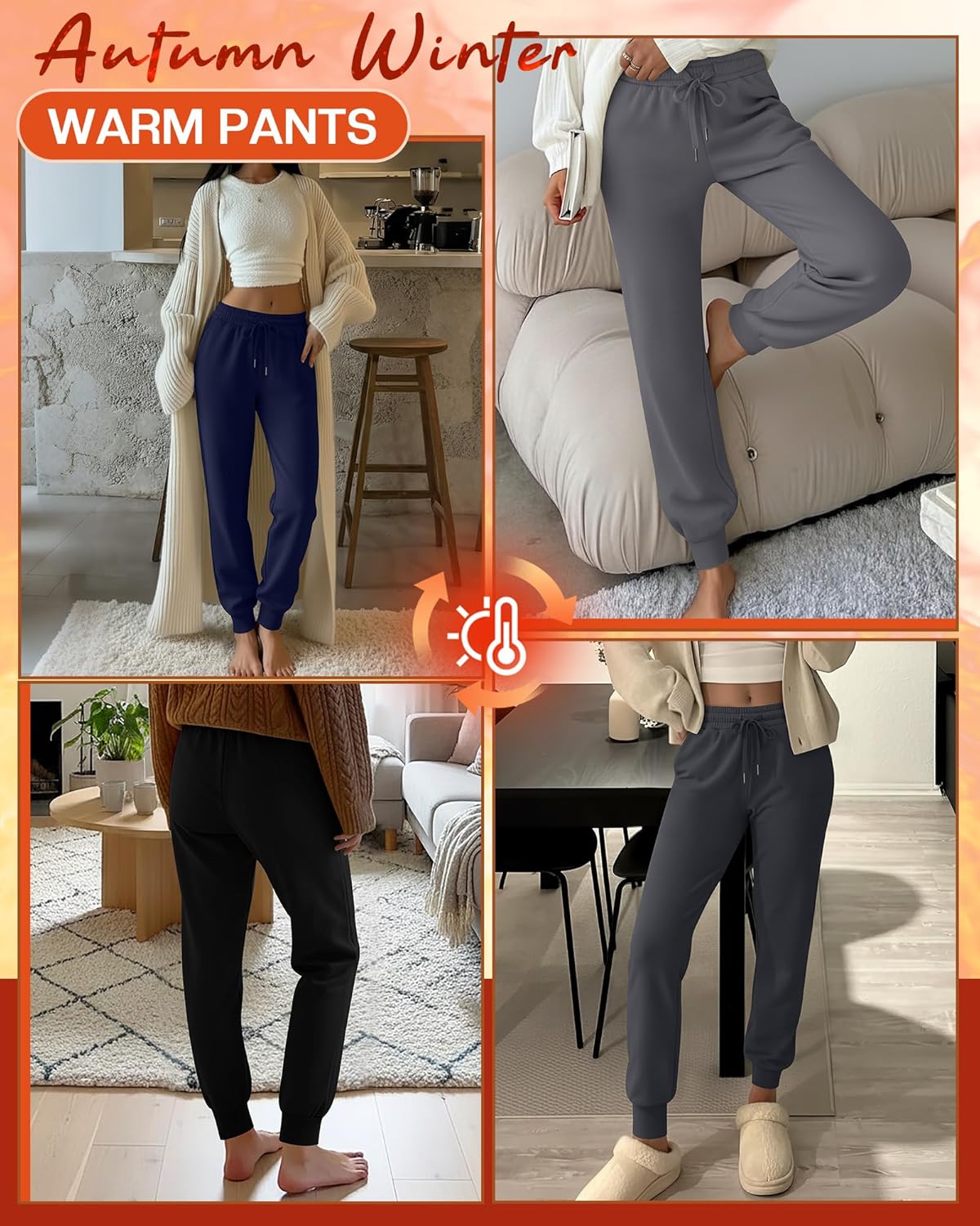 4 Pack Women's Fleece Joggers Winter Drawstring Lounge Sweatpants Thermal Workout Yoga Pants with Pocket - Image 2