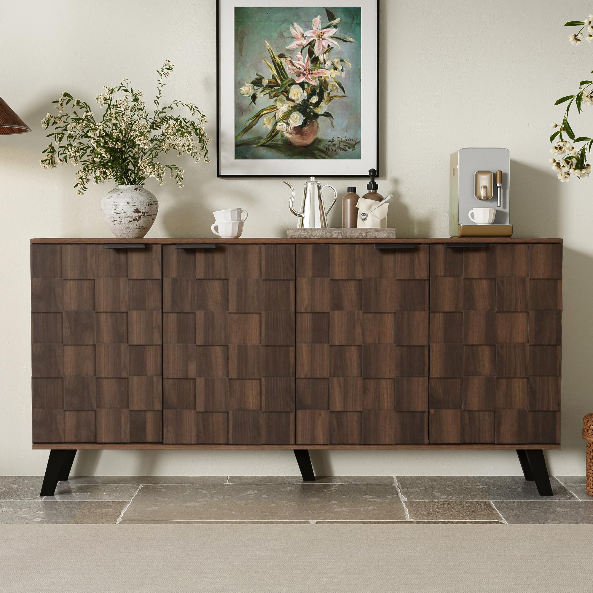 Credenza con 4 ante e effetto legno scuro, 160,5 x 35,5 x 78 cm