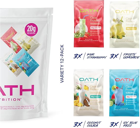 Oath Nutrition Clear Whey Isolate Protein Powder Variety Pack, 12 Pack