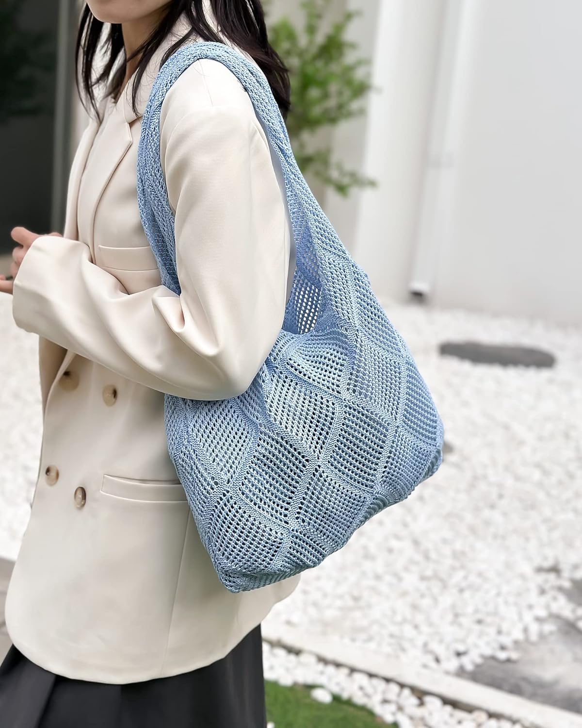 Crochet Mesh Beach Tote Shoulder Handbags Hobo Summer Aesthetic Women's Bag - Image 2