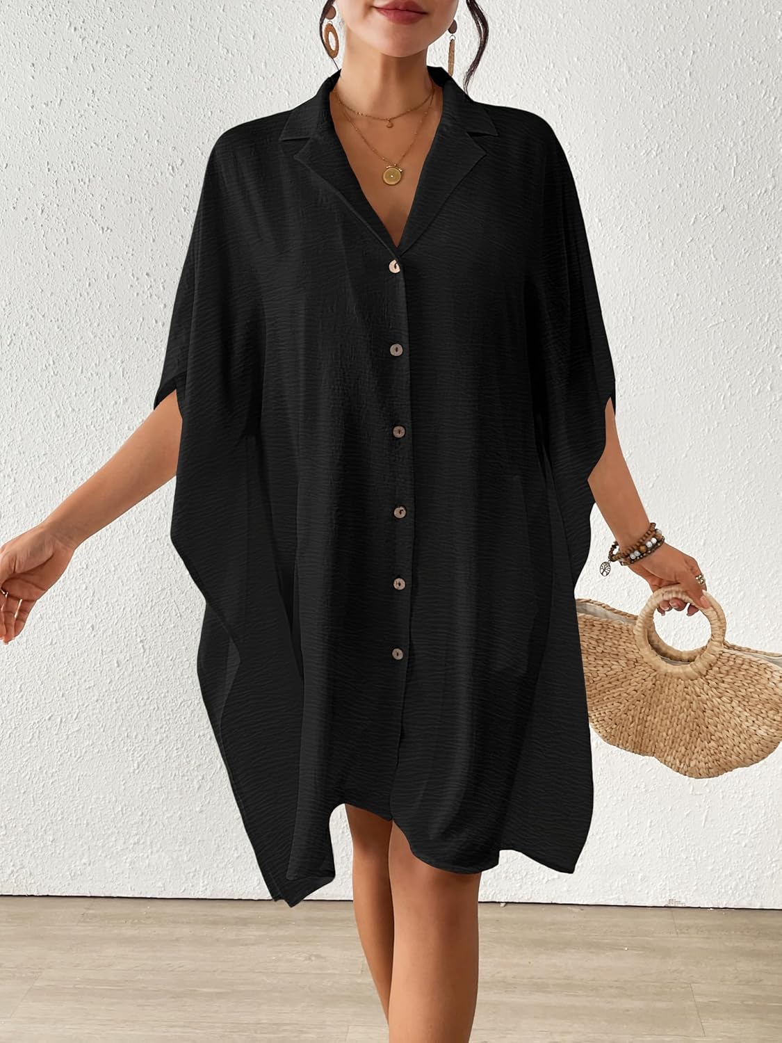 Bsubseach Swimsuit Coverup for Women Lapel Collar Bathing Suit Cover Up for Swimwear Button Down Beach Shirt Dresses - Image 3
