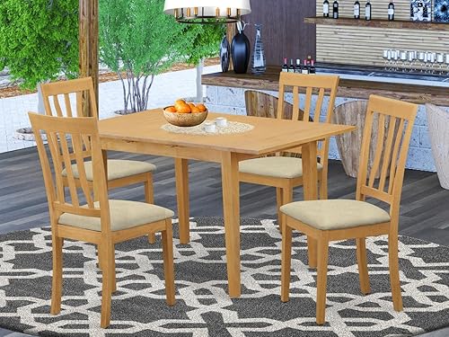 Miniatura 6 de East West Furniture NOAN5-OAK-C - Juego de mesa de comedor moderno de 5 piezas, incluye una mesa rectangular de madera con hoja de mariposa y 4