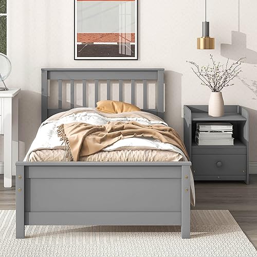Twin Bed Frame with Nightstand Kids Platform Bed Frame with Slats Twin Daybed with Headboard Footboard Wood Sofa Bed Frame for Bedroom Small Living