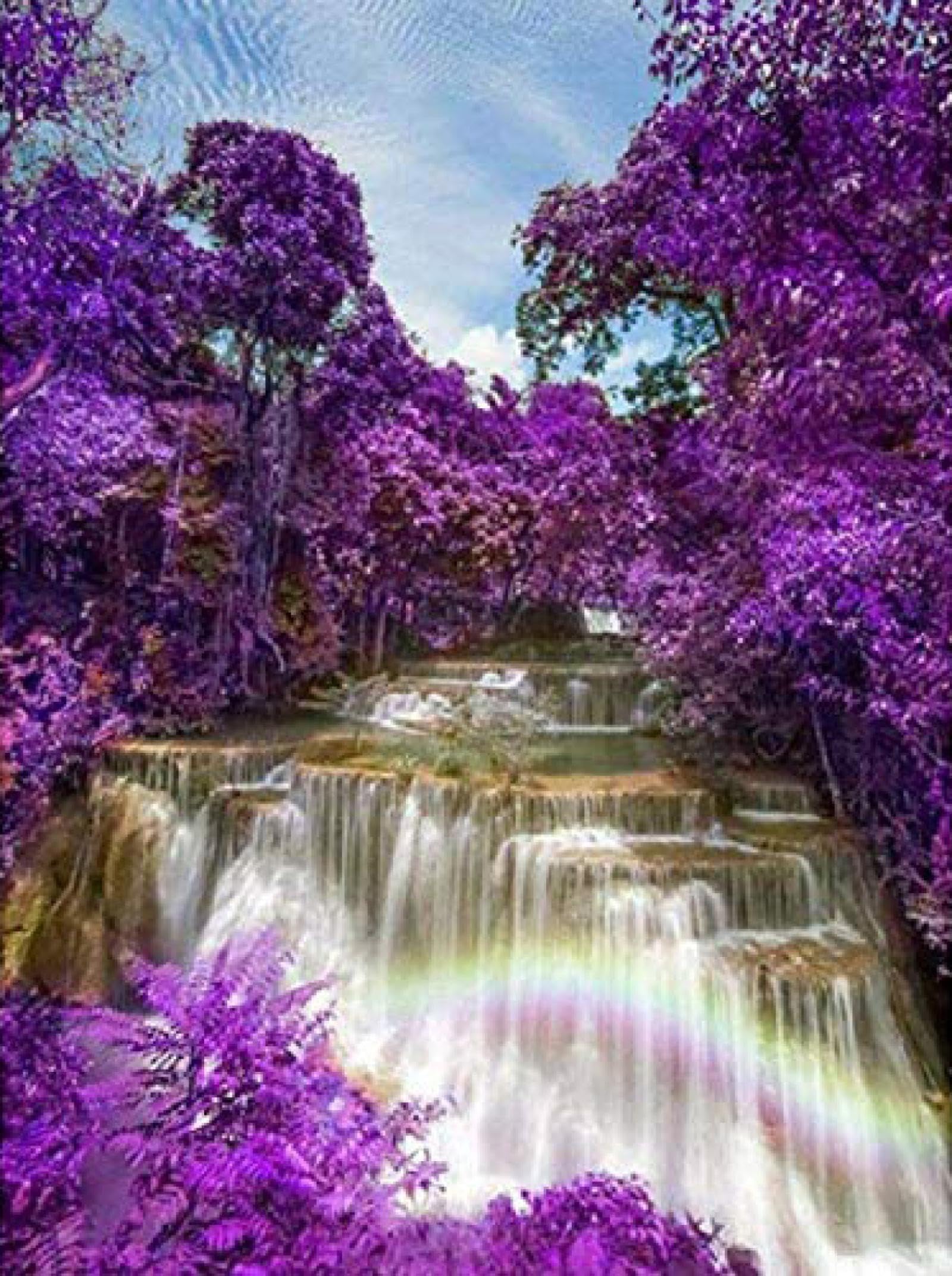 Wooden Puzzle 4000 Pieces/Romantic Purple Tree and Waterfall/Suitable for Adults, Teens and Children